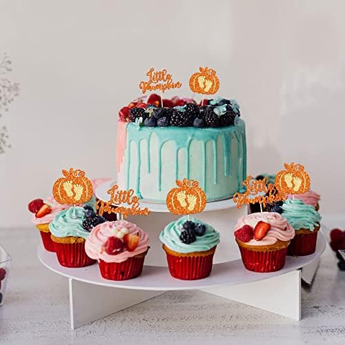 24pc Little Pumpkin Cupcake Toppers - Glitter Pumpkin Cupcake Picks - Baby Shower Decorations - Fall Harvest Theme - Kids Birthday Party Supplies - Image 5