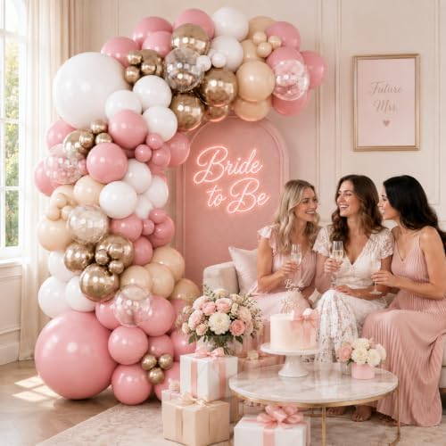 Dusty Pink Balloon Arch Kit, Boho Retro Blush Pink Champagne Gold White Latex Helium Party Balloons Garland for Girls Women Bridal Baby Shower Neutral Wedding Engagement Birthday Party Decorations - Image 7