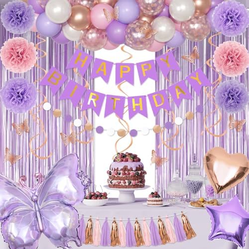Purple Pink Butterfly Birthday Party Decorations for Women Girls - Image 6