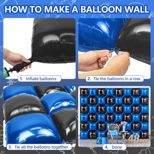 NISOCY 48PCS Black and Blue Square Foil Balloons Wall Backdrop - Image 4
