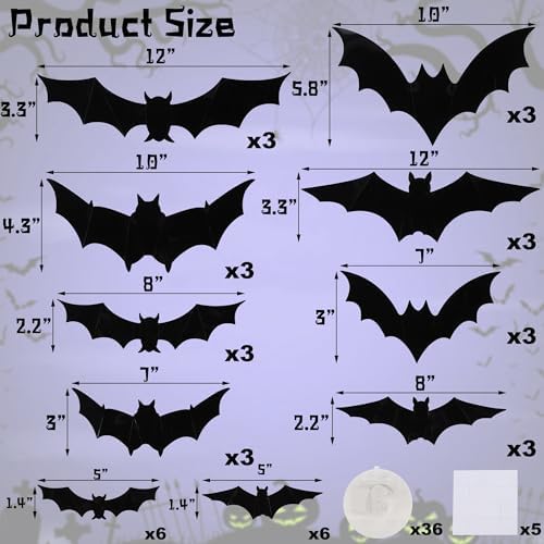 DR.DUDU 36 Pack Halloween Bats Wall Decor Halloween Decorations Indoor - Image 3