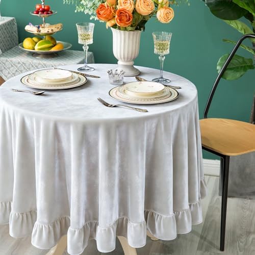 GLORY SEASON Velvet Tablecloth Luxurious Solid Rectangle Table Cloth,Oblong Retro Farmhouse Ruffle Tablecloths Washable Table Cover for Party Wedding Baby Shower Kitchen Dinning Tabletop Decoration - Image 2