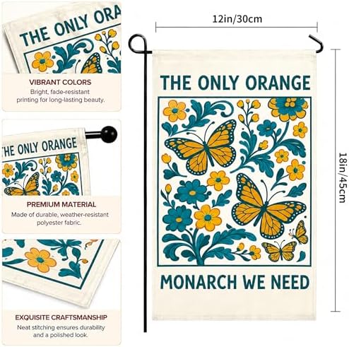 Halloween Decorations - Monarch Butterfly Garden Flag - THE ONLY ORANGE MONARCH WE NEED Garden Flags for Outdoor Outside | Vintage Floral Yard Flag | Funny Farmhouse Porch Decorations, Double Sided Butterfly Decor - Image 2