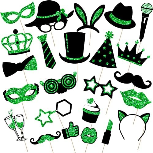Zonon 24 Pcs Photo Booth Props Set Black Gold Birthday,Green and Black by Zonon