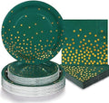 150 PCS Green and Gold Party Decorations,50 Guests Green Plates and Napkins Party Supplies,Golden Dot Paper Plates for Birthday Wedding Christmas by Boocikey