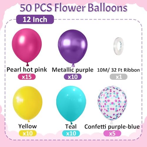 Rainbow Balloons, 50 Pcs Pink Purple Blue for Girls Birthday Decorations - Image 2