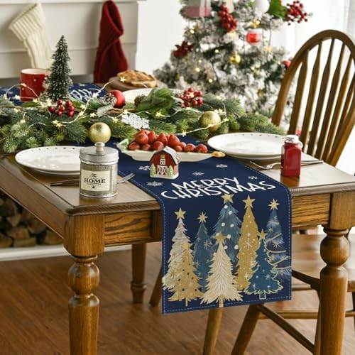 Artoid Mode Blue Xmas Trees Table Runner Home Party Decor 13x72 Inch - Image 2