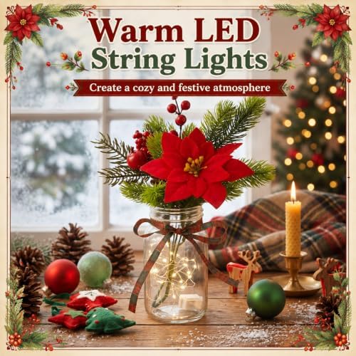 4 Sets Christmas Mason Jar Centerpiece with LED Lights - Image 4