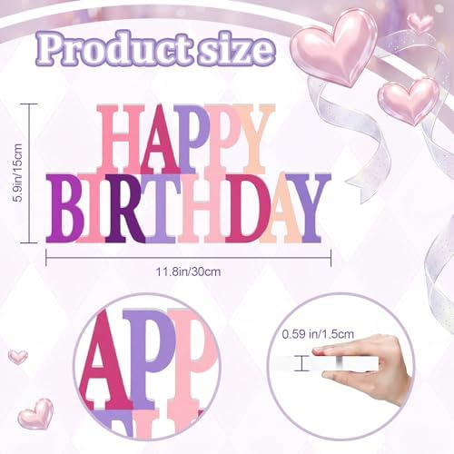 Novabright Happy Birthday Sign, Pink and Purple, No Glitter - Image 2