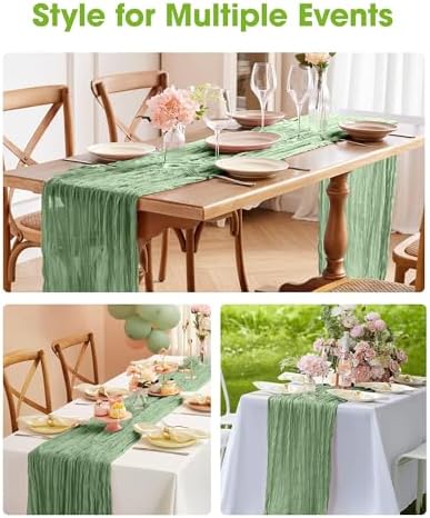 Pureegg 4 Pack Cheesecloth Table Runner 120 Inch Sage Green - Image 6