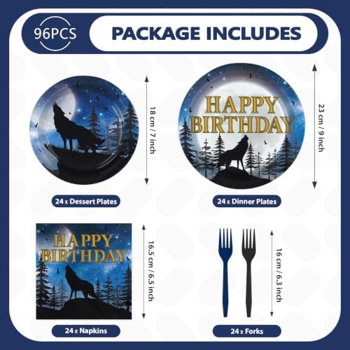 96Pcs Wolf Birthday Party Decorations Wolf Paper Plates and Napkins Full Moon Animal Decoration for Boys Birthday Party Supplies Serves 24 - Image 5