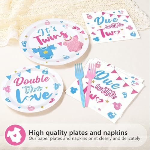 96 Pcs Twins Baby Shower Party Decorations, Serves 24 - Image 3