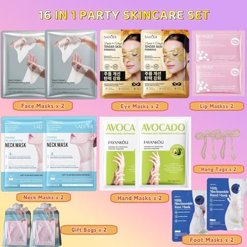 16 PCS Spa Party Supplies for Girls，Spa Party Favors Include Facial Masks, Lip Mask & Under Eye Patches, Hand Masks, Foot Masks &Cervical Masks for Girls, Sleepover Party gifts - Image 2