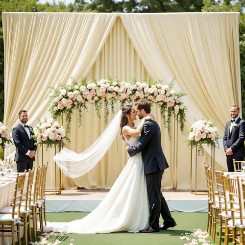 Beige Backdrop Curtain - 20x10FT Back Drop Curtains for Parties Wrinkle-Free Soft Polyester Photo Backdrop Wedding Decorations Photoground Backdrop Stain-Resistant for Back Drop Stand, 4 Panels - Image 2
