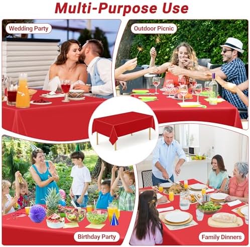 QZYL 2 Pack Picnic Table Cover, 108 x 54 Inches Red Plastic Table Cloths, Red Disposable Tablecloth Rectangle Tablecover, Waterproof Decorations Party Supplies for Wedding Anniversary Home - Image 6
