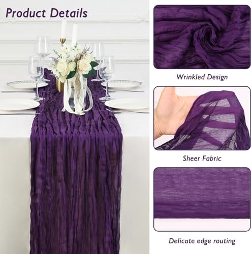 1 Pack Purple Cheesecloth Table Runner 120 Inch Boho Wedding Decor - Image 3