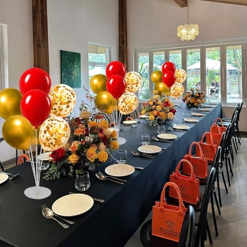 6 Set Balloon Stand Kit for Table Centerpieces With Balloon and Base Party Decorations for Birthday Wedding Retirement Graduation Baby Shower (Red Gold) - Image 3