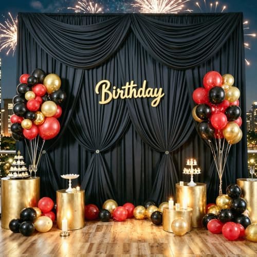 12 ft x 50 ft Black Backdrop Curtain Panels, 4 Panels Thick Fabric Photography Backdrop Drapes for Wedding Party Home Decorations by Outpain