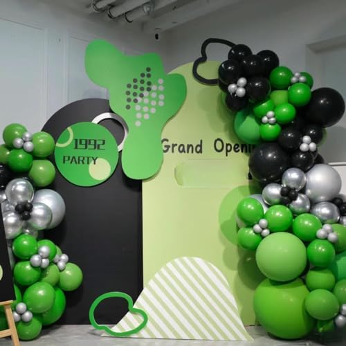 MEBAY Green Black White Metallic Gold Balloons Garland Arch Kit, 146 Pcs Lime Dark Green Matte Black Confetti Gold Balloons for Graduation Football Soccer Army Birthday Party Decorations - Image 5