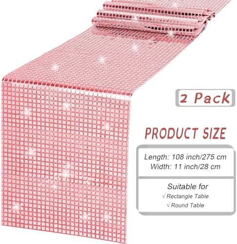 durony 2 Pack Mirror Disco Party Table Runner, 11 x 108 Inch, Rose Gold - Image 2