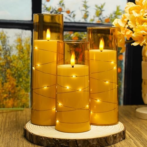 Nimiko Flickering Flameless LED Candles,Battery Operated Candles 9 Pcs with Embedded Star String,Acrylic LED Pillar Candles with Remote,Suitable for Home Decoration to Create an Atmosphere（Gold） - Image 4