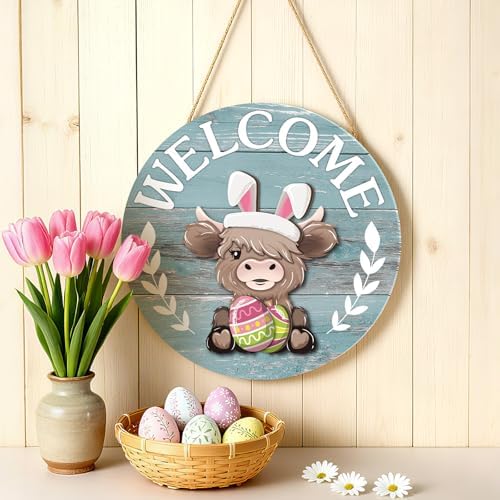 Vicenpal 35 Pcs Fall Interchangeable Highland Cow Welcome Sign, Grey Blue - Image 6