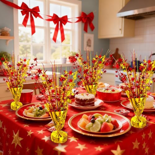 6 Pack Metallic Foil Spray Table Centerpiece Decoration Star Brust Glitter Table Topper Decor for Birthday Circus Casino Graduation Christmas New Year's Eve Party Supplies Red Gold - Image 4