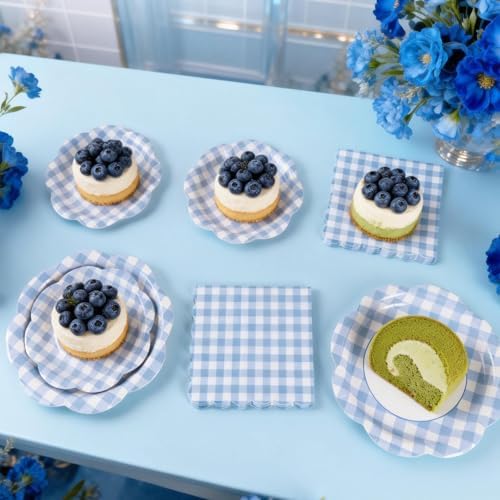 150Pcs Blue Gingham Paper Plates and Napkins Party Supplies for 50 Guests - Image 7