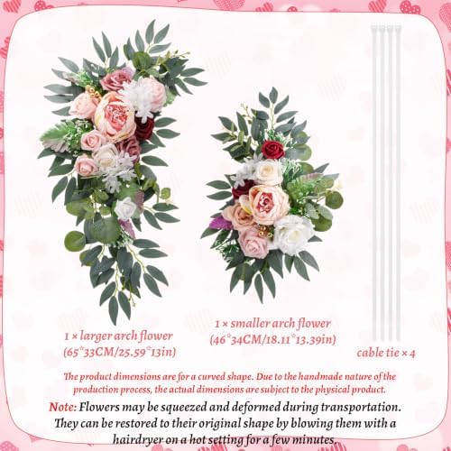 2 Pcs Wedding Arch Decorations, Soft Pink Rose Garland Pastel Set - Image 3
