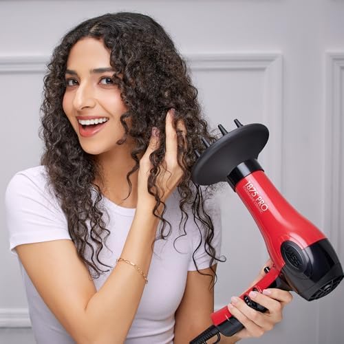 Kiss 1875 Watt Pro Tourmaline Ceramic Hair Dryer, Styling Edition, 3 Heat Settings, 2 Speed Settings, Cool Shot Button, 7 Blow Dryer Accessories Included, 2-Year Warranty - Red - Image 2