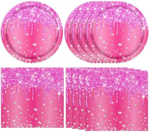 40 PCS Hot Pink Happy Birthday Decorations - Rose Pink Party Supplies with Paper Plates and Napkins for Girls, Women, Weddings & Birthday Parties by Actoridae