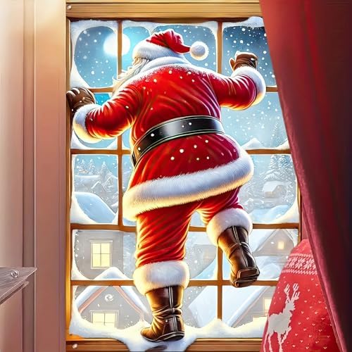 BlissYard Peeking Santa Claus Christmas Window Banner 31x47 - Image 2