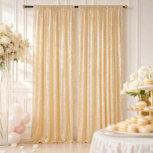 ShinyBeauty Light Gold Sequin Backdrop 2 Panels 7x7ft Christmas Backdrop by ShinyBeauty