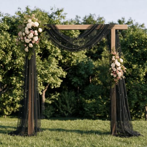 Artoid Mode Pearl Black Gauze Table Runner 10FT Home Decor - Image 3