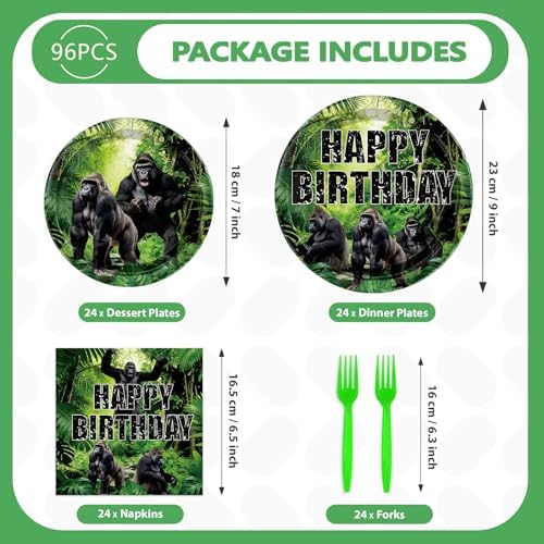 96Pcs Gorilla Birthday Party Decorations for Boys Baby Shower, Serves 24 - Image 5