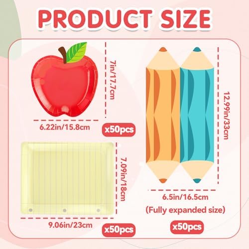 Apple Paper Plates with Napkins, Back to School Party Set, Serves 50 - Image 3