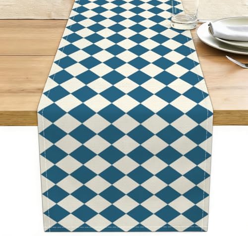 Blue White Diamond Table Runner, Tea Themed Party Decoration by Unknown