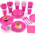 Aodaer 400 Pieces Hot Pink Party Supplies Disposable Dinnerware Set Include Plastic Plates Cups Knives Forks Spoons Paper Napkins for Birthday Wedding Graduation Parties, Serve 50 Guests by Aodaer