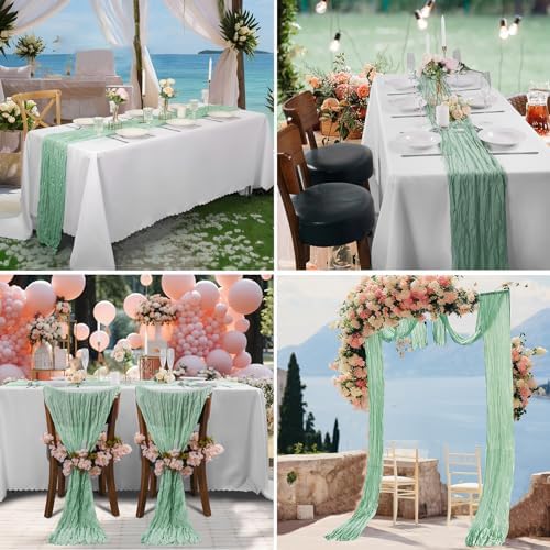 Bailarina 12 Pack Cheesecloth Table Runner 17x108 Inch Long Gauze Cheese Cloth 9ft Wrinkled Sheer Table Runner for Wedding Reception Birthday Party Table Decoration (Grey Green) - Image 7