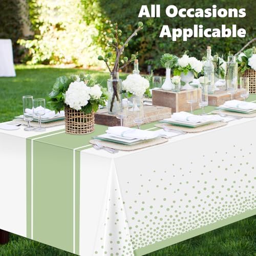 LANLISA White and Sage Green Tablecloth Party Decorations 6 Pack, Disposable Plastic Table Cloths for Baby Shower Birthday Wedding Party Decor - Image 2