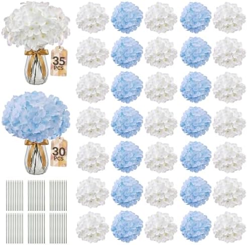 65PCS Hydrangea Artificial Flowers with Stronger Bendable Stems, Premium Silk Faux Hydrangea Flowers Bulk for DIY Wedding, Arches, Baby Showers & Event Decor(Mixed Color, 35 Ivory, 30 Blue) by ECCELSO