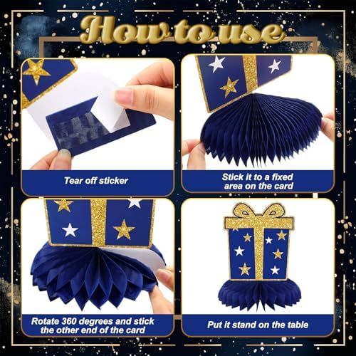 12 Pcs We Appreciate You Decoration Thank You Honeycomb Centerpiece Employee Appreciation Table Decorations Thank Table Topper for Doctor Employee Party Supplies(Gold and Blue) - Image 5