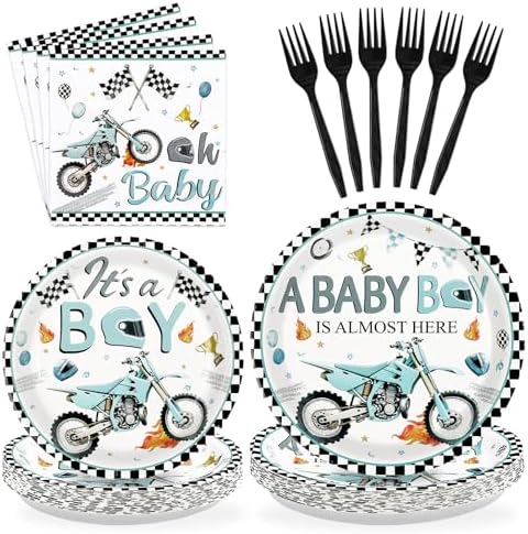 96Pcs Dirt Bike Baby Shower Party Decorations for Boys, Serves 24 by Greencian