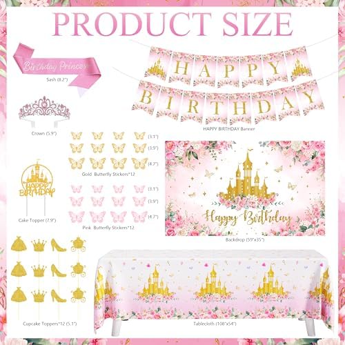 THAWAY Princess Birthday Decorations Pink Gold Balloon Arch Backdrop Set - Image 2