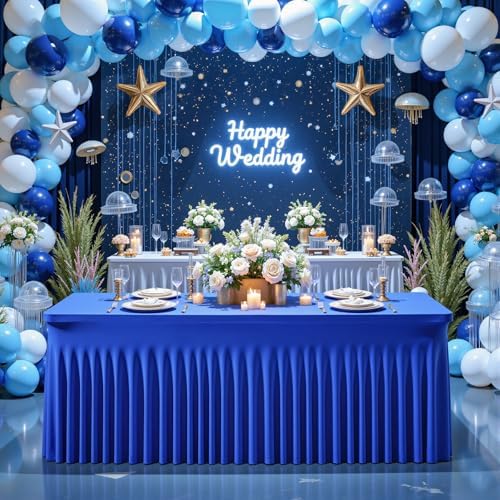 Shillance 2 Packs Royal Blue Tableclothes for 6 Foot Rectangle Table, Wrinkle Free Spandex Tablecovers 6FT Stretch Fitted Table Cloth with Skirt for Birthday Parties Graduations Event Wedding Banquet - Image 7