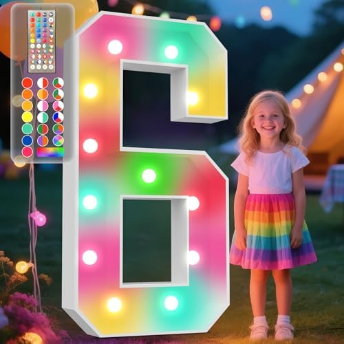 Ledido 4FT Marquee Light Up Numbers, 34 Colors Changing Marquee Numbers 4 Feet Tall with Remote, Big Numbers for Party Wedding Graduation Birthday Decoratoons, Large Light Up Number 6 by Ledido