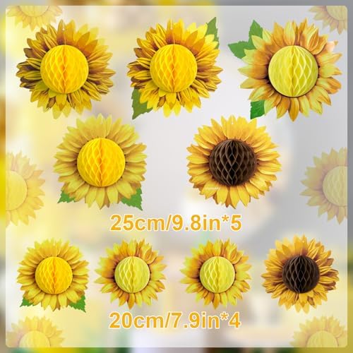 SUNBEAUTY Sunflower Party Decorations 3D Large Sunflower Birthday Honeycomb Hanging Paper Decorations Yellow Sun Flower Ceiling Wall Tissue Flowers Summer Baby Shower Classroom Bulletin Board - Image 3