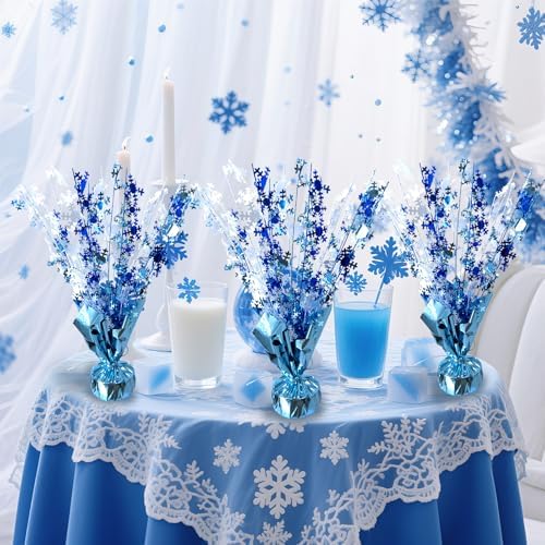 FUBININA 6 Pack Winter Wonderland Snowflake Table Decoration Metallic Blue White Glitter Foil Spray Tabletop Centerpieces for Winter Christmas Xmas Frozen Birthday Wedding Baby Party Supplies Decor - Image 2