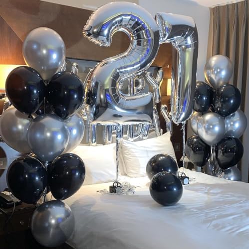 Black and Silver Balloons, 50PCS 12 Inch Silver Balck Latex Balloons Black Silver Party Balloons for Birthday,Graduation,New Years,Wedding,Engagement Party Decorations - Image 6
