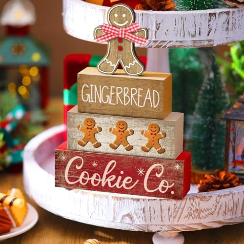 Moucuny 4 Pcs Gingerbread Christmas Table Decor, Gingerbread Man Wood Sign - Image 6